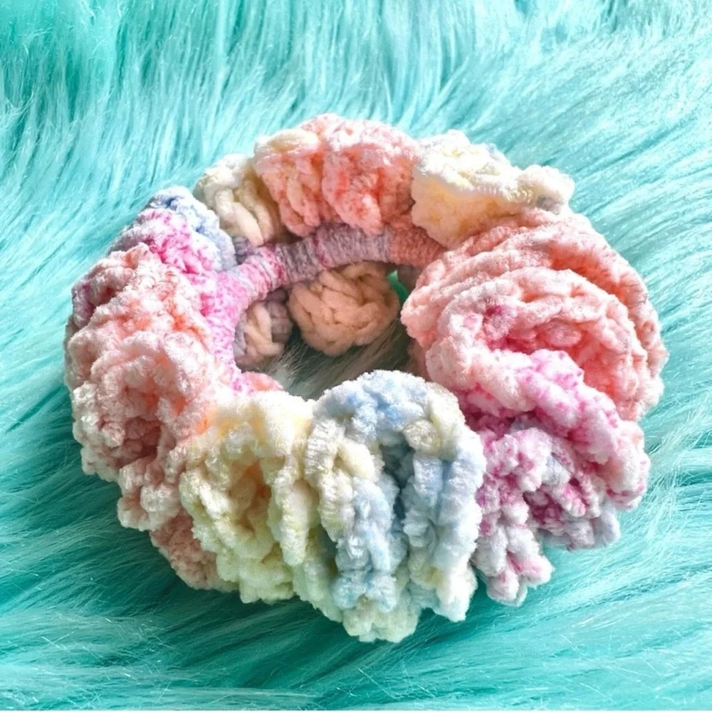 Handmade Crochet VELVET Pastel Beach Sunset Hair Scrunchie PinkRainCloud